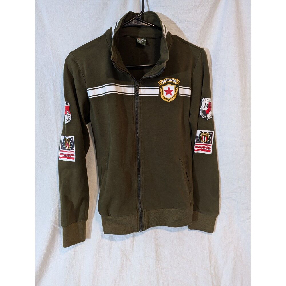 Long Yuexing LYX Military Patch Jacket Green Zip Track Top, Communistcore M